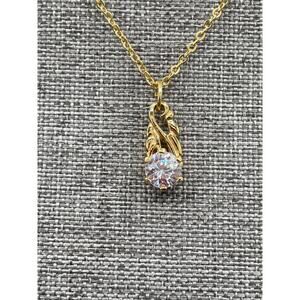 Lindenwold Fine Jewelers 24K Filled Gold Solitaire Cubic Zirconia CZ Necklace